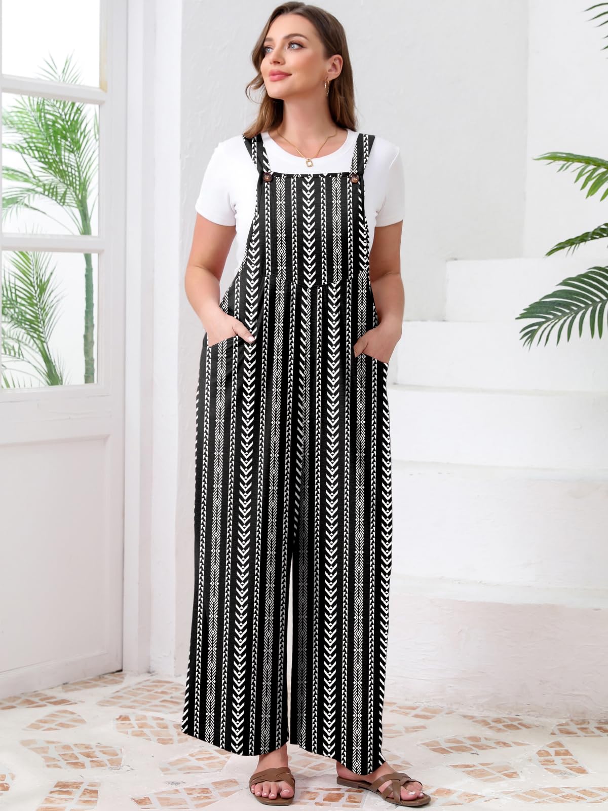TAKEYAL Women's Plus Size Jumpsuit Overalls Wide Leg Casual Summer Rompers Adjustable Loose Fit Jumpsuits With Pockets 2026