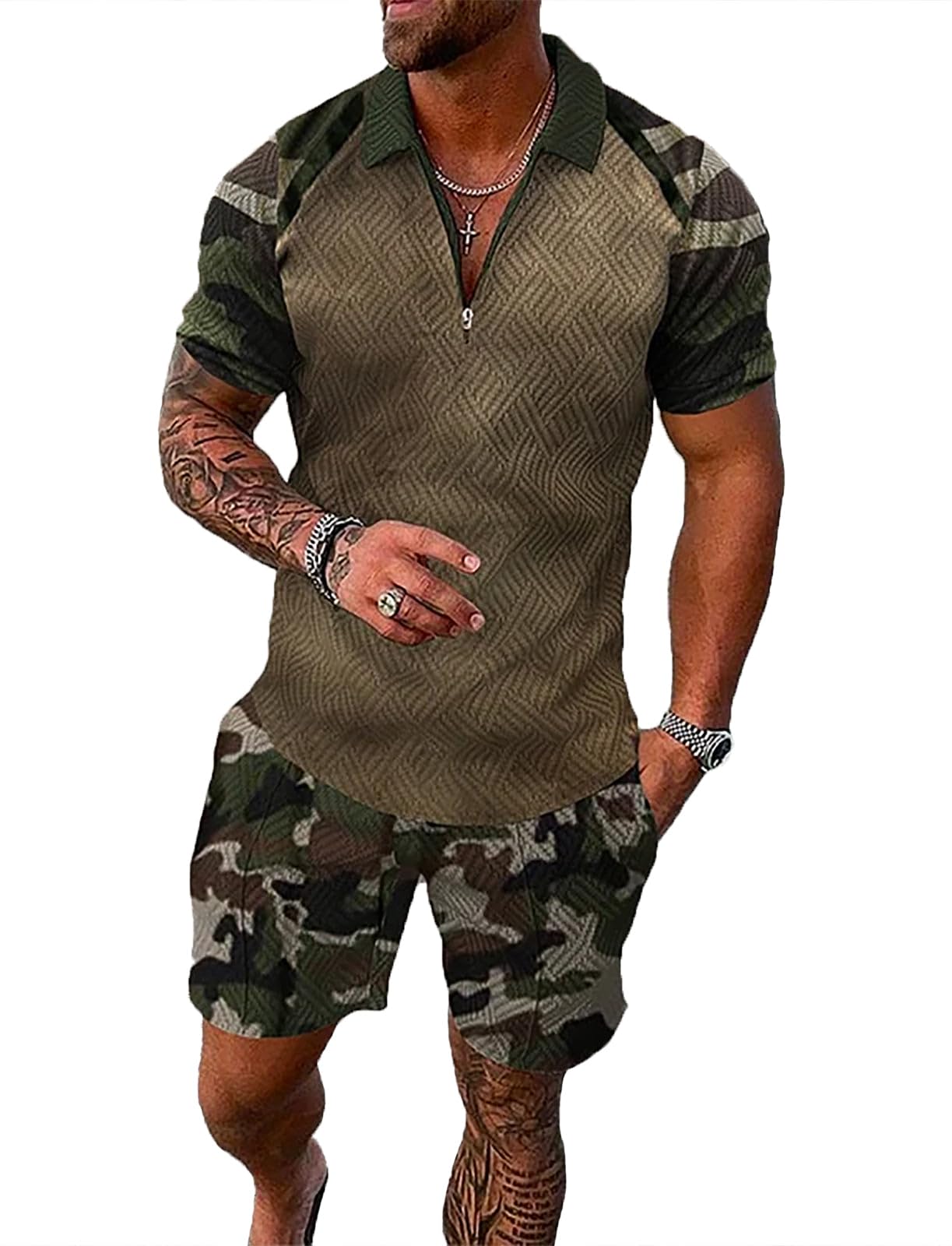 Mens Short Sets 2 Piece Outfits Polo Shirt Fashion Summer Tracksuits Casual Set Short Sleeve and Shorts Set for Men
