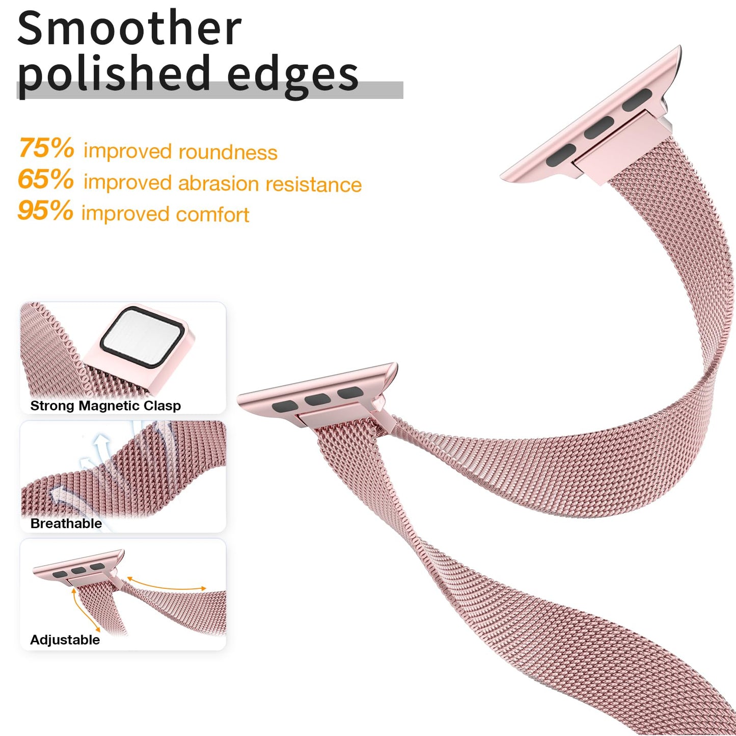 MARGE PLUS Slim Milanese Loop Compatible with Apple Watch Band for women 41mm 40mm 38mm 42mm 46mm 45mm 44mm, Stainless Steel Magnetic Mesh Strap work on iWatch Series 11 10 9 8 7 6 5 4 3 & SE 3 2 1