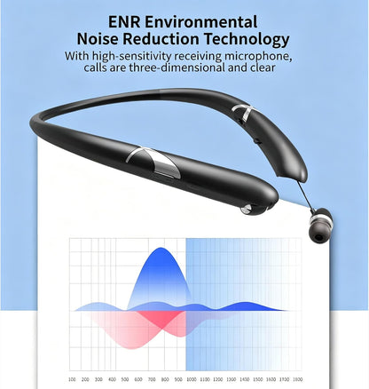 Neckband Bluetooth Headphones, Retractable Earbuds ENR Noise Cancelling Wireless Headphones, 18H Playtime Vibration Call Neckband Headset with Mic, IPX5 Sport Stereo Earphones for Running