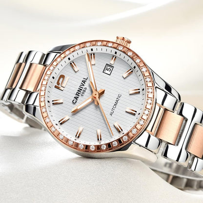 LOREO Women's Automatic Watch Diamond-Accented Dress Watch for Women Self-Winding Mechanical Watch with Sapphire Crystal Stainless Steel Two-Tone Bracelet 33MM Elegant Wrist Watch