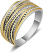 Mytys 2 Tone Intertwined Crossover Statement Ring Fashion Chunky Band Rings for Women Wide Index Finger Rings Costume Jewelry