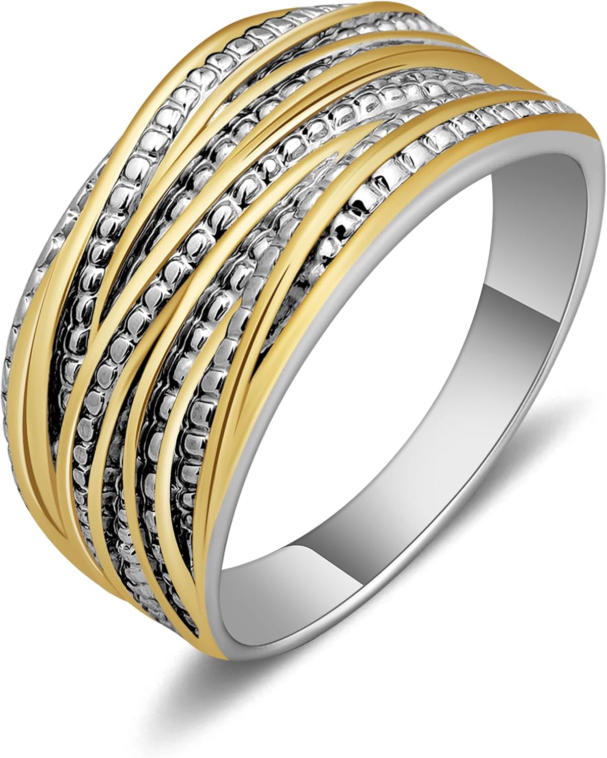 Mytys 2 Tone Intertwined Crossover Statement Ring Fashion Chunky Band Rings for Women Wide Index Finger Rings Costume Jewelry