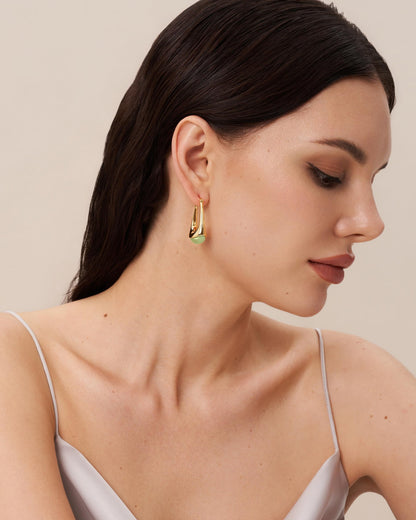 SNGIA Long Oval Chunky Dangle 18K Gold Plated Hoops with Colored Resin Gemstone Statement Earrings for Women, (Green, Brown, Light blue, Dark Blue), Bold Drop Handmade Exaggerated Irregular Trendy Bohemian Jewelry Gifts, Unique Dangling Teardrop Baroque S