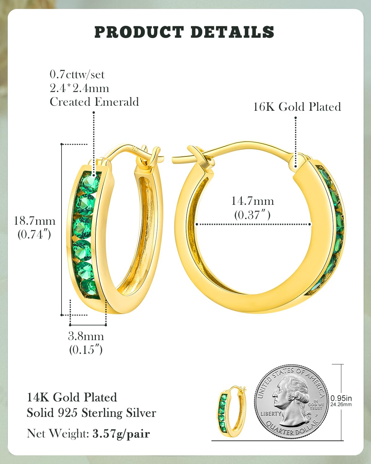 14K Gold Plated/925 Sterling Silver Birthstone Hoop Earrings for Women | 18mm Created Gemstone Hoops,Hypoallergenic and Lightweight,Birthday Mother's Day Jewelry(with Gift Box)