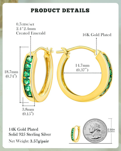 14K Gold Plated/925 Sterling Silver Birthstone Hoop Earrings for Women | 18mm Created Gemstone Hoops,Hypoallergenic and Lightweight,Birthday Mother's Day Jewelry(with Gift Box)