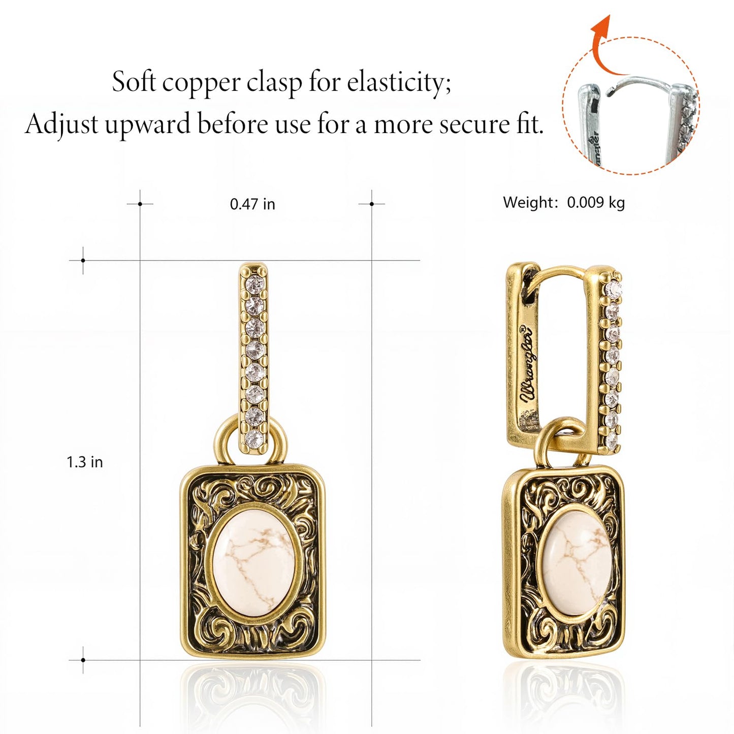 Wrangler Couture Turquoise Jewelry for Women, Square Turquoise Earrings | 14K Gold & Silver Plating, Western Jewelry, Western Country Earrings with Gift Box