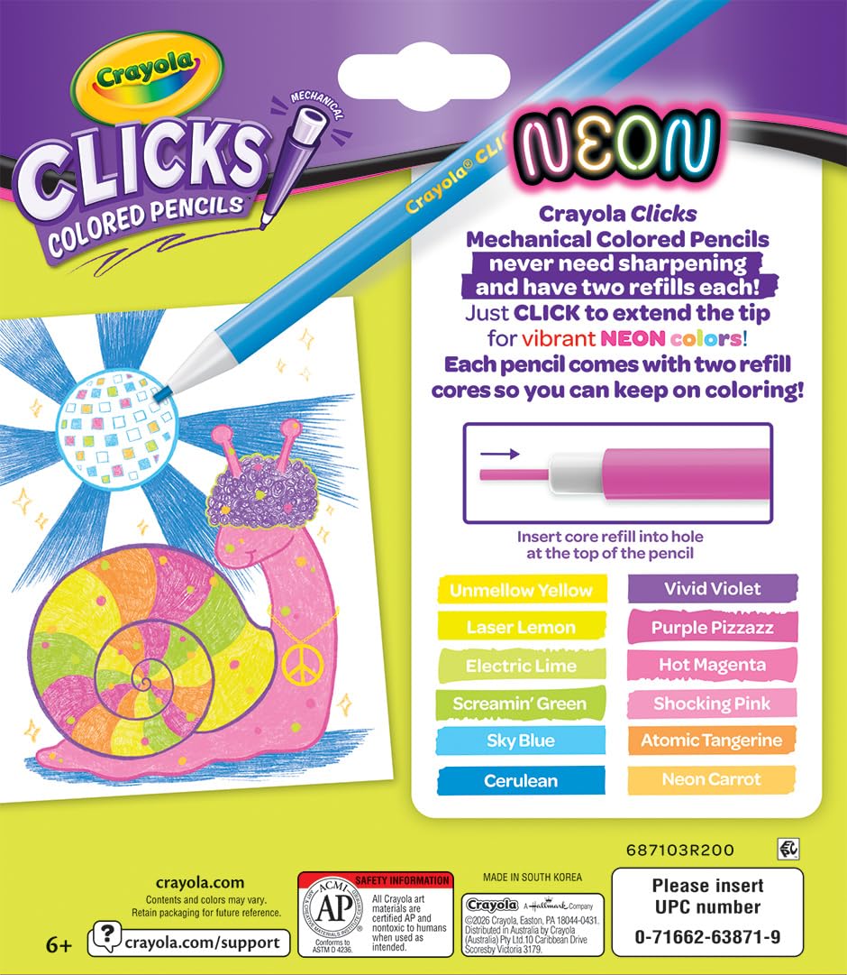 Crayola Clicks Retractable Tip Markers (10ct), Washable Cone Tip Art Marker Set, Cute Aesthetic School Supplies, Classroom Must Haves, Ages 3+