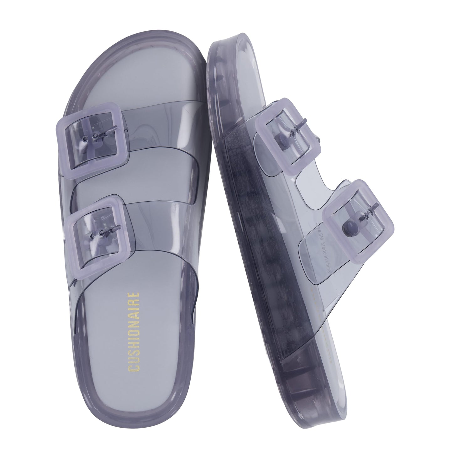 CUSHIONAIRE Pool Slides for Women Water Resistant Double Buckle Adjustable Slip-On Womens Sandals for Beach Shower Casual Wear