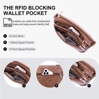 Crossbody Bags for Women Rfid Travel Crossbody Purses Leather Handbags Medium Shoulder bag with Adjustable Strap