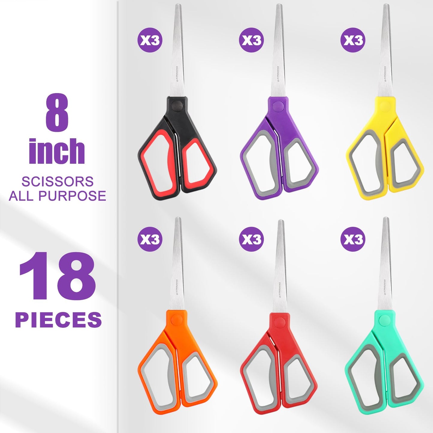 BURVAGY 30Pack 8" Scissors All Purpose, Heavy Duty Scissors with Ultra Sharp Blades Comfort Grip Handles - For Office Home School Sewing Fabric Crafts, High/Middle School Student Teacher Scissor
