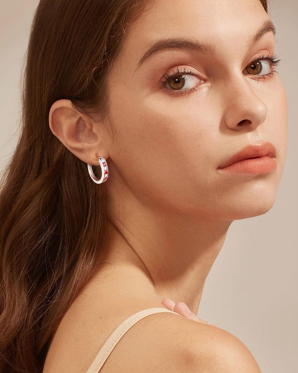 14K Gold Plated/925 Sterling Silver Birthstone Hoop Earrings for Women | 18mm Created Gemstone Hoops,Hypoallergenic and Lightweight,Birthday Mother's Day Jewelry(with Gift Box)