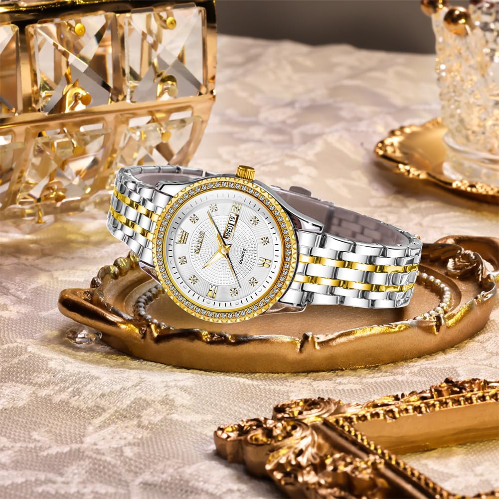 OLEVS Watches Women with Date Silver Stainless Steel Luxury Ladies Watches with Small Writs Diamond Watches for Women Waterproof Elegant Dress Quartz Analog Women's Wrist Watches Reloj de Mujer