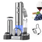 CIRCLE JOY Electric Wine Opener Rechargeable 5-in-1 Stainless Steel Wine Gift Set with Foil Cutter, Wine Aerator Pourer, Wine Drip Ring & Vacuum Stopper, Ideal Gifts for Wine Lovers, Silver