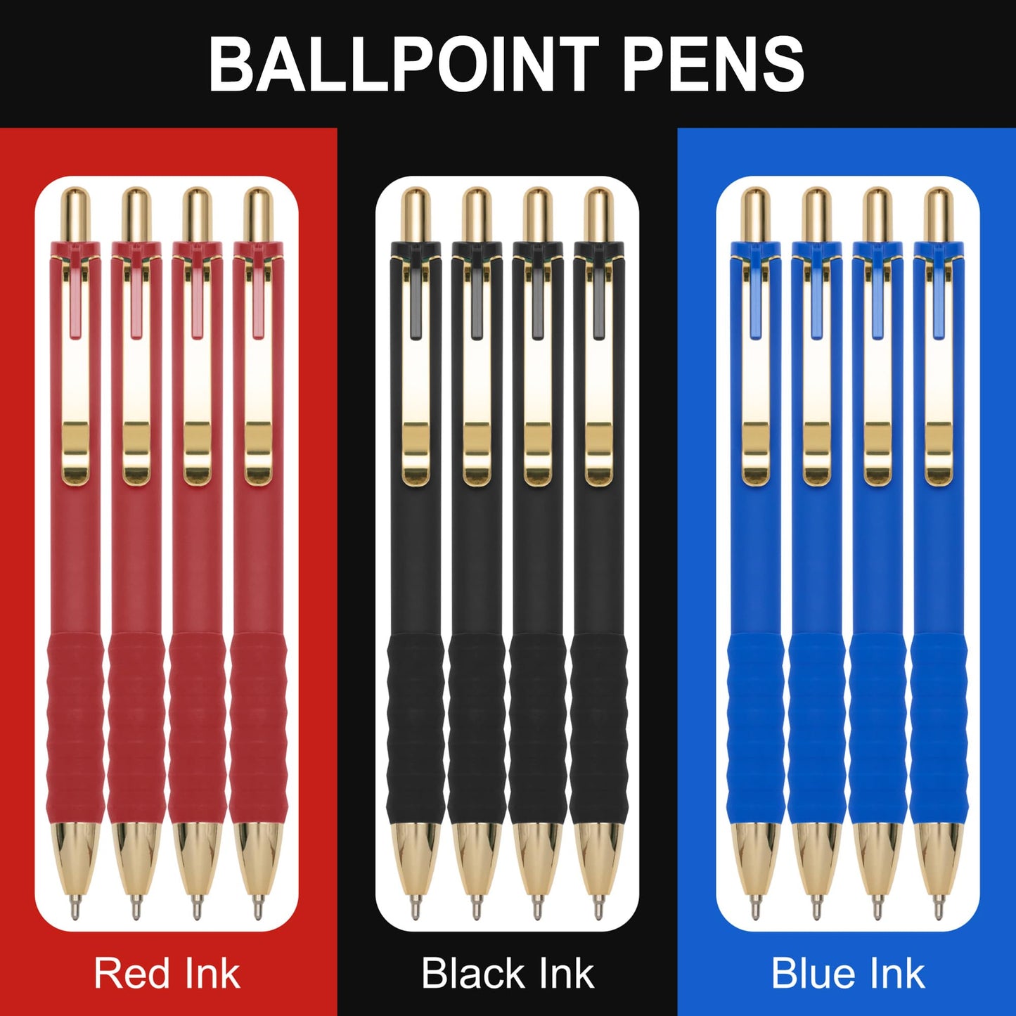 Linbsunne Ballpoint Pens Black Medium Point 1mm with Super Soft Grip Ball Point Pen for Men Women Retractable(style2, 12 pcs)