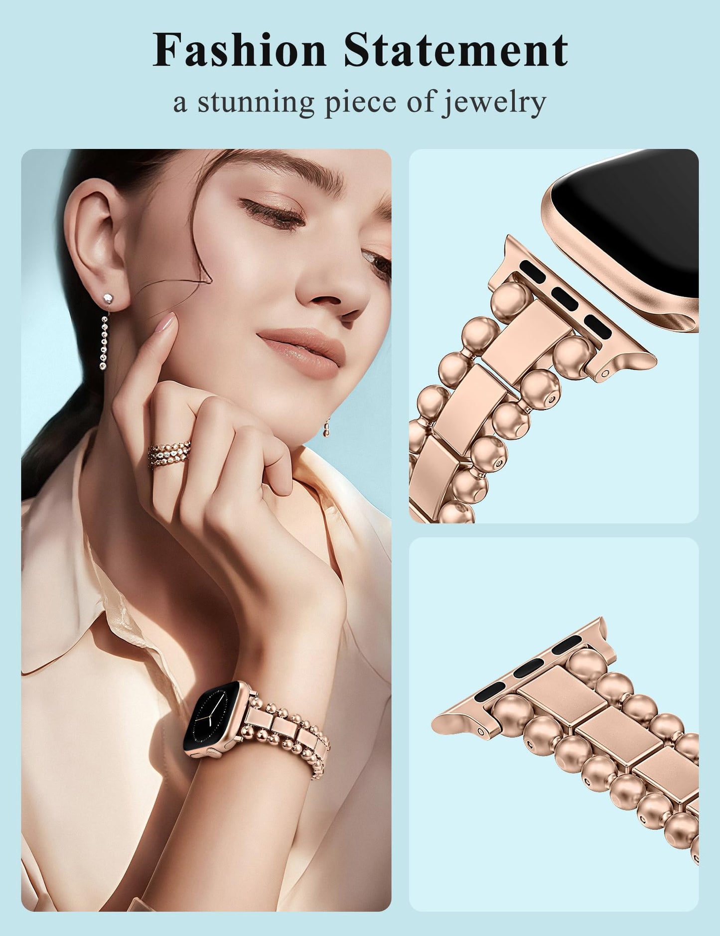 TOYOUTHS Beaded Bracelet Compatible with Apple Watch Bands 38/40/41/42/44/45/46/49mm Women, Dressy Fancy Stainless Steel Metal Elegant Jewelry Strap for iWatch Series 11 10 9 8 7 6 5 4 Ultra/SE 3 2 1