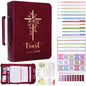 XKDOUS 20 Pcs Bible Case Set with Tabs, Pens, Study Supplies Carrier Holder Portable Men's Bible Bag Church Book Leather Cover Father Day Christian Gift for Dad, Mom, Men, Women