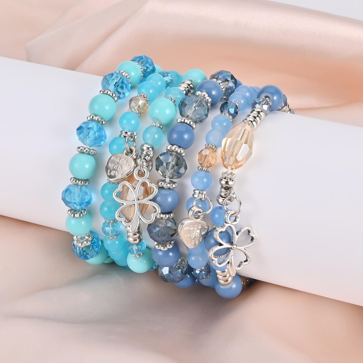 Bohemian Bracelet Sets for Women - 6 Sets Stackable Stretch Bracelets Multi-color Boho Jewelry for Women Hippie Bracelets Dainty Jewelry