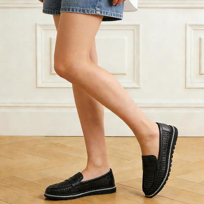 Women's Penny Loafers Leather Dress Shoes Comfortable Non-Slip Flats Soft Slip-on Walking Shoes Driving for Women