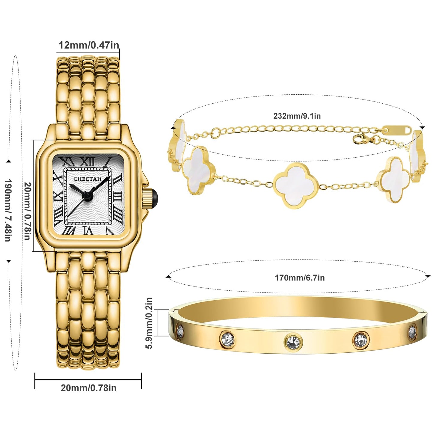 CHEETAH Women’s Gold Bangle Watch and Bracelet Set