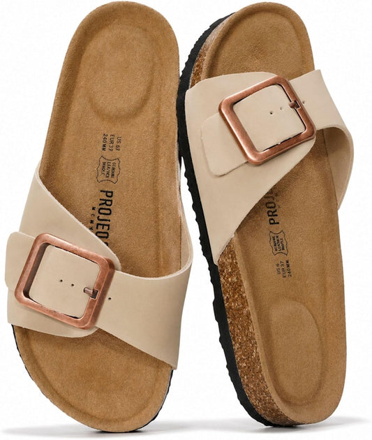 Project Cloud 100% Genuine Leather Sandals Women Dressy Beach Essentials Slides for Women Footwear - Lightweight with Memory Foam Insole Sandals for Women 2026 - Womens Slides