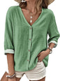 MARSVOVO V Neck Shirts for Women Lightweight Decorative Button 3/4 Sleeve Blouses Comfy Casual Business Flowy Top