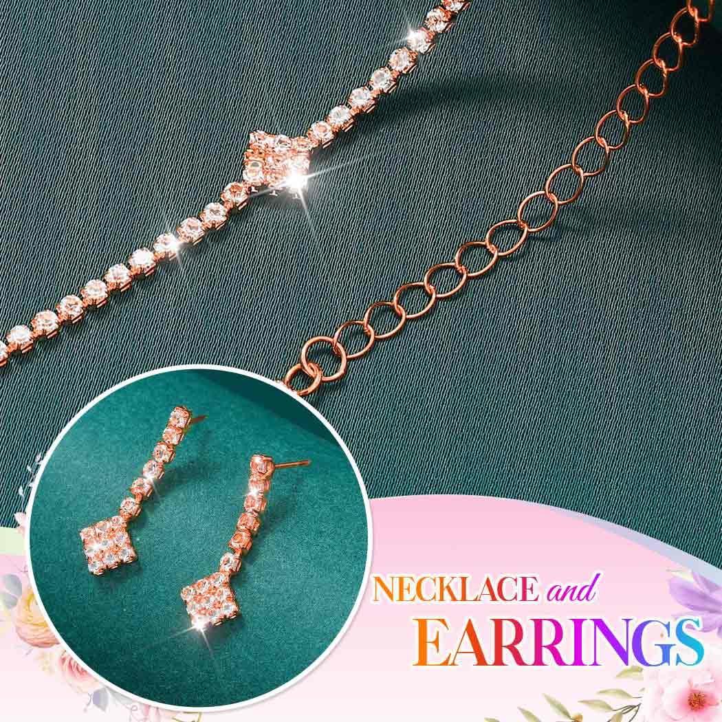 Aukmla Rhinestones Bridal Wedding Jewelry Sets Sparkly Necklace Earrings Bracelet Set Prom Formal Jewelry for Brides and Women