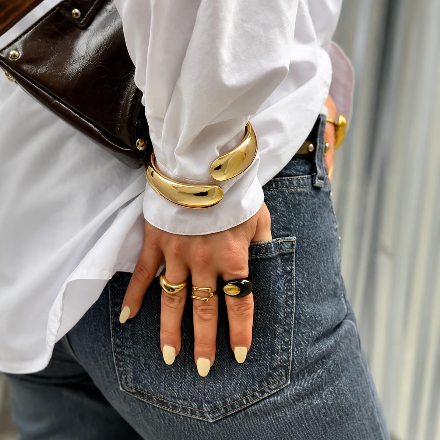 Chunky Gold Bangle Bracelets for Women Trendy 14K Gold Plated Cuff Bracelets Stack, Dainty Gold Bracelet Sets Non Tarnish Fashion Jewelry Gift