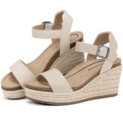 Women's Orthopedic Wedge Sandals: Arch Support Genuine Leather Platform Espadrilles - Comfortable Open Toe Casual Summer Sandals