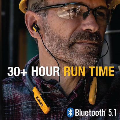 DEWALT Heavy Duty Magnetic Bluetooth Neckband Headphones, Wireless Around the Neck Earbuds w/30H Runtime+Noise Isolation, HandsFree Magnetic Wireless Earphones w/Mic Bluetooth Headsets - Black Edition