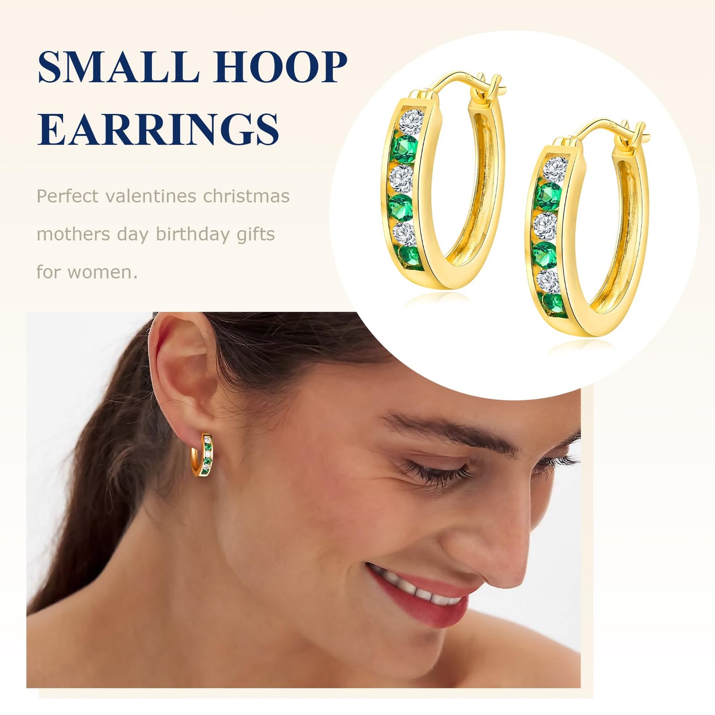 Channel Set Small Huggie Hoop Earrings Sterling Silver or 14K Gold Color,Lightweight Hypoallergenic CZ Diamond Chunky Hoop Earrings for Women