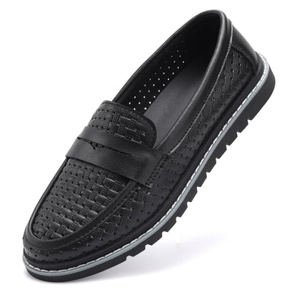 Women's Penny Loafers Leather Dress Shoes Comfortable Non-Slip Flats Soft Slip-on Walking Shoes Driving for Women