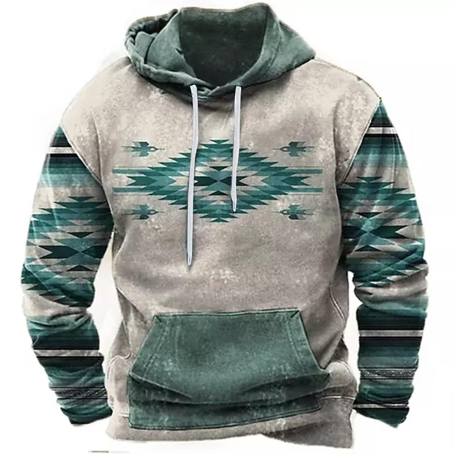 Men's Hooded Sweatshirt American Flag Print Long Sleeve Pullover Sweatshirt Vintage Tribal Aztec Graphic Hoodie Tops