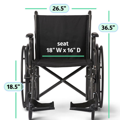 Medline Comfortable Folding Wheelchair with Swing-Back Desk-Length Arms and Swing-Away Footrests, 16”W x 16”D Seat
