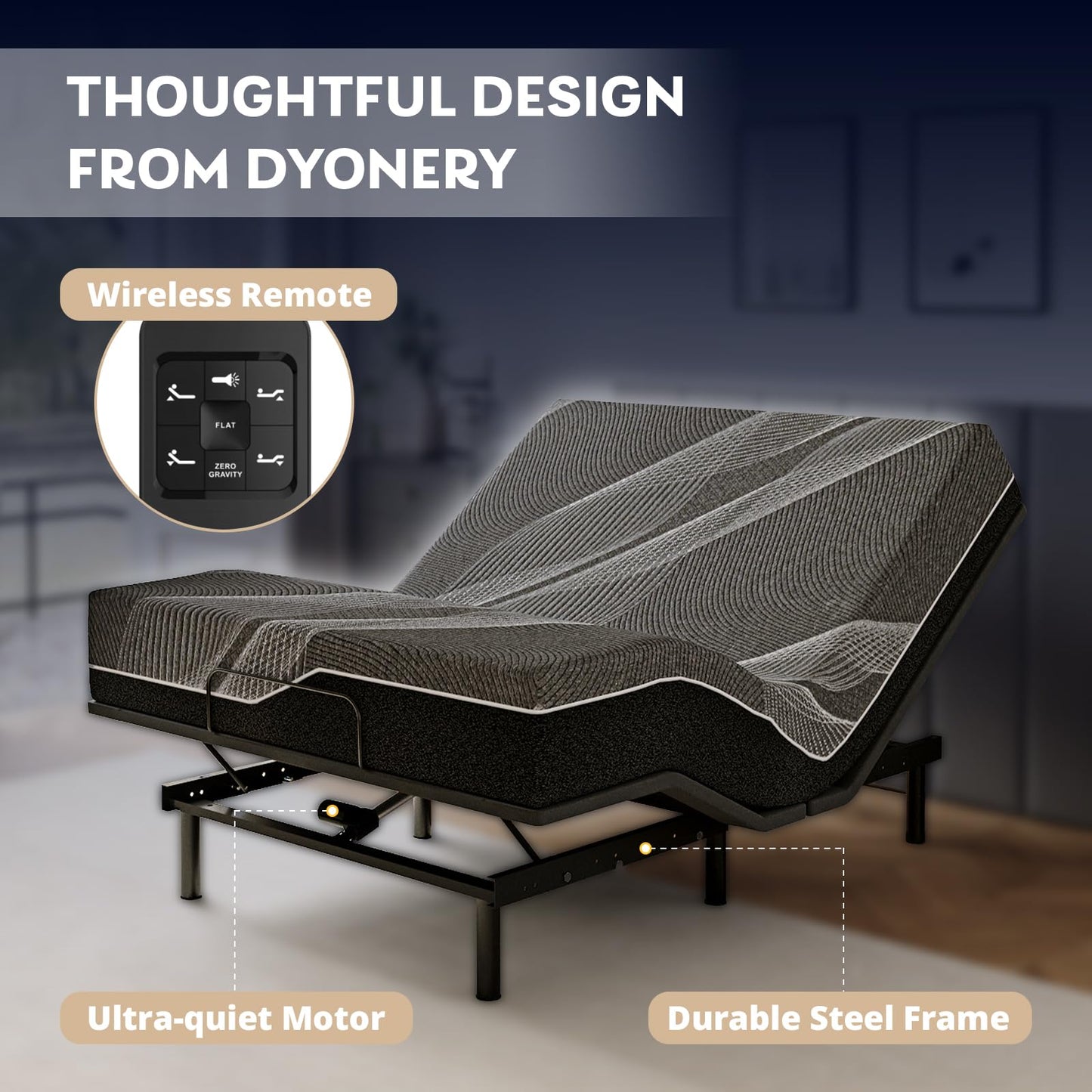 Dyonery Twin XL Adjustable Bed Base Frame with Wireless Remote + 12 Inch Twin XL Gel Memory Foam Mattress Bed in a Box, Head and Foot Incline, Zero Gravity, Fiberglass Free, 80" × 38"