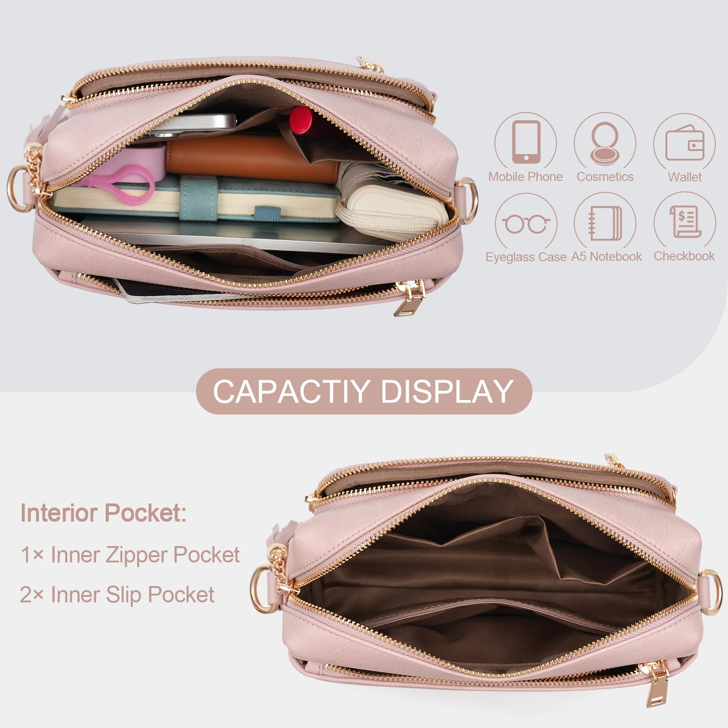 Small Leather Crossbody Bags for Women Anti theft Purses and Handbag Shoulder Hangbag with Wide Strap Tassel