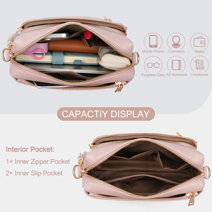 Small Leather Crossbody Bags for Women Anti theft Purses and Handbag Shoulder Hangbag with Wide Strap Tassel