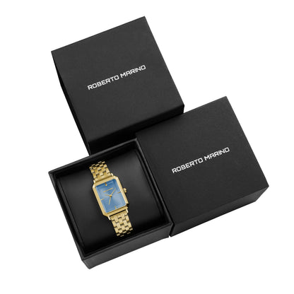 Roberto Marino RM1982 Women’s Luxury Watch Rectangular Gold – Japanese Quartz Movement, Vintage Stainless Steel Design, Silver Dial, Elegant Dress Timepiece, 3ATM Water Resistant – Reloj para Mujer