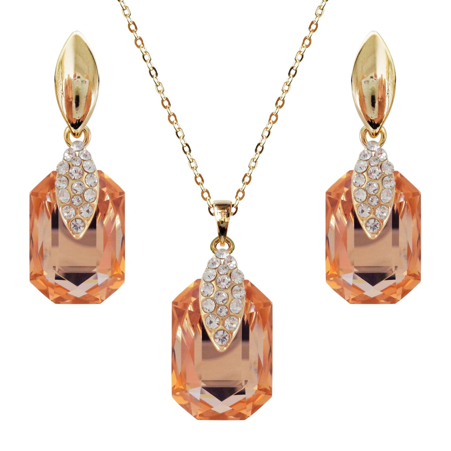 Navachi 18k Gold Plated Crystal Multicolor Square Shape Zircon Dangle Earrings And Neckalce Pendant Az4020-1 Jewelry set