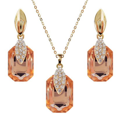 Navachi 18k Gold Plated Crystal Multicolor Square Shape Zircon Dangle Earrings And Neckalce Pendant Az4020-1 Jewelry set