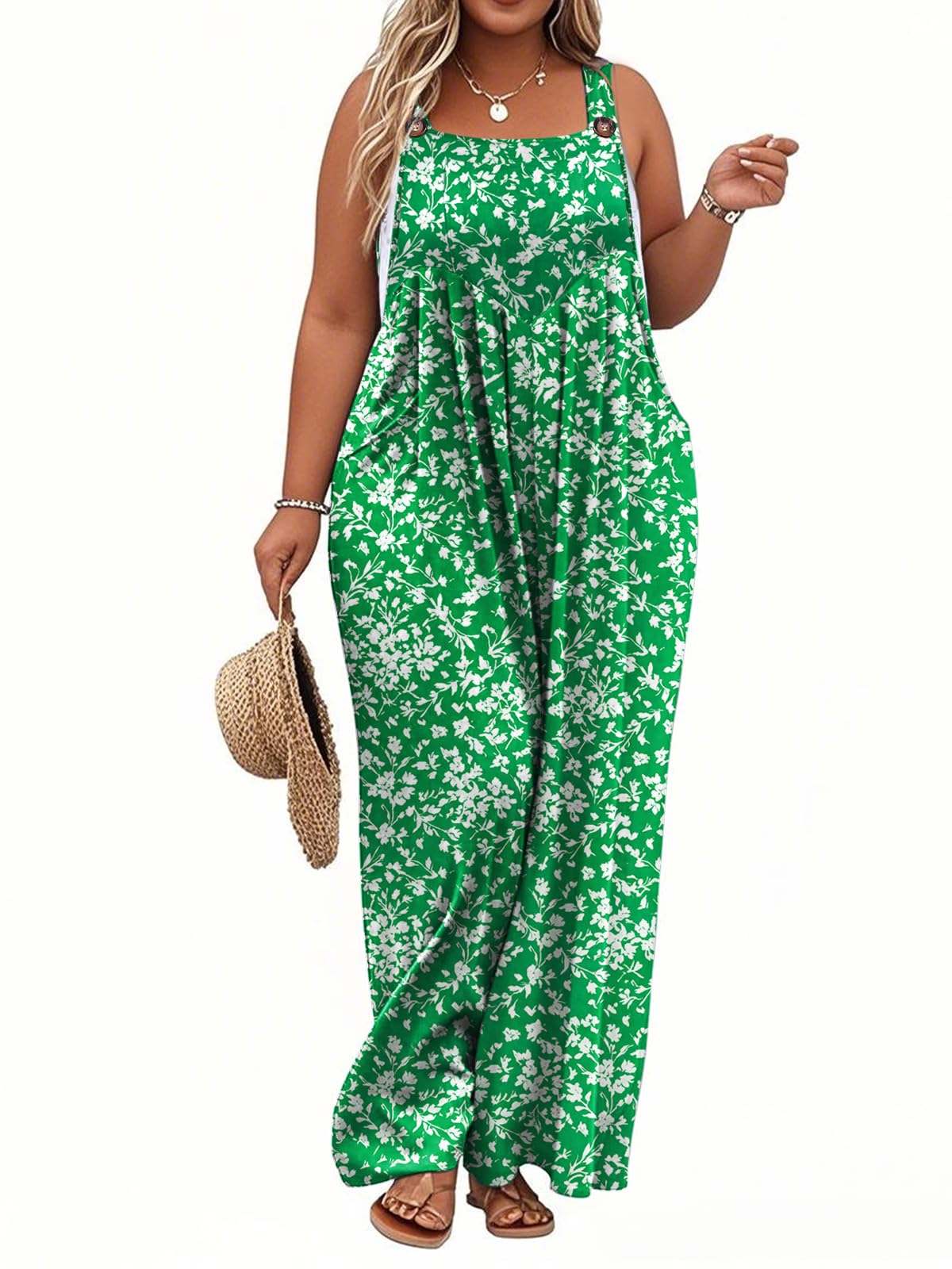 TAKEYAL Women's Plus Size Jumpsuit Overalls Wide Leg Casual Summer Rompers Adjustable Loose Fit Jumpsuits With Pockets 2026