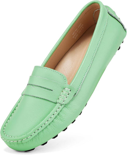 BEAUSEEN Women's Genuine Leather Penny Loafers Classic Driving Moccasins Casual Slip On Comfort Women Loafer Shoes