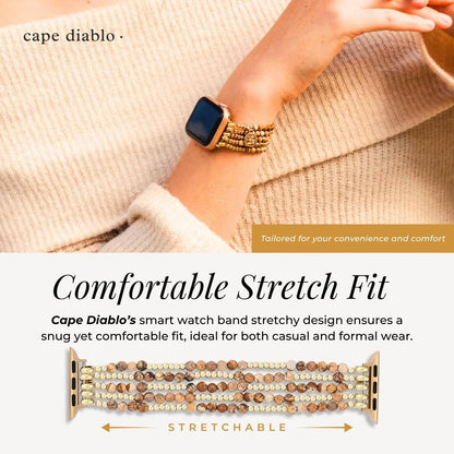 Cape Diablo Handmade Gemstone Watch Band for Women Compatible with Apple Watch 38mm 40mm 41mm 42mm 44mm 45mm, Boho Stretchable Strap Fits for iWatch Series 11/10/9/8/7/6/5/4/3/2/1 SE 3/2/1