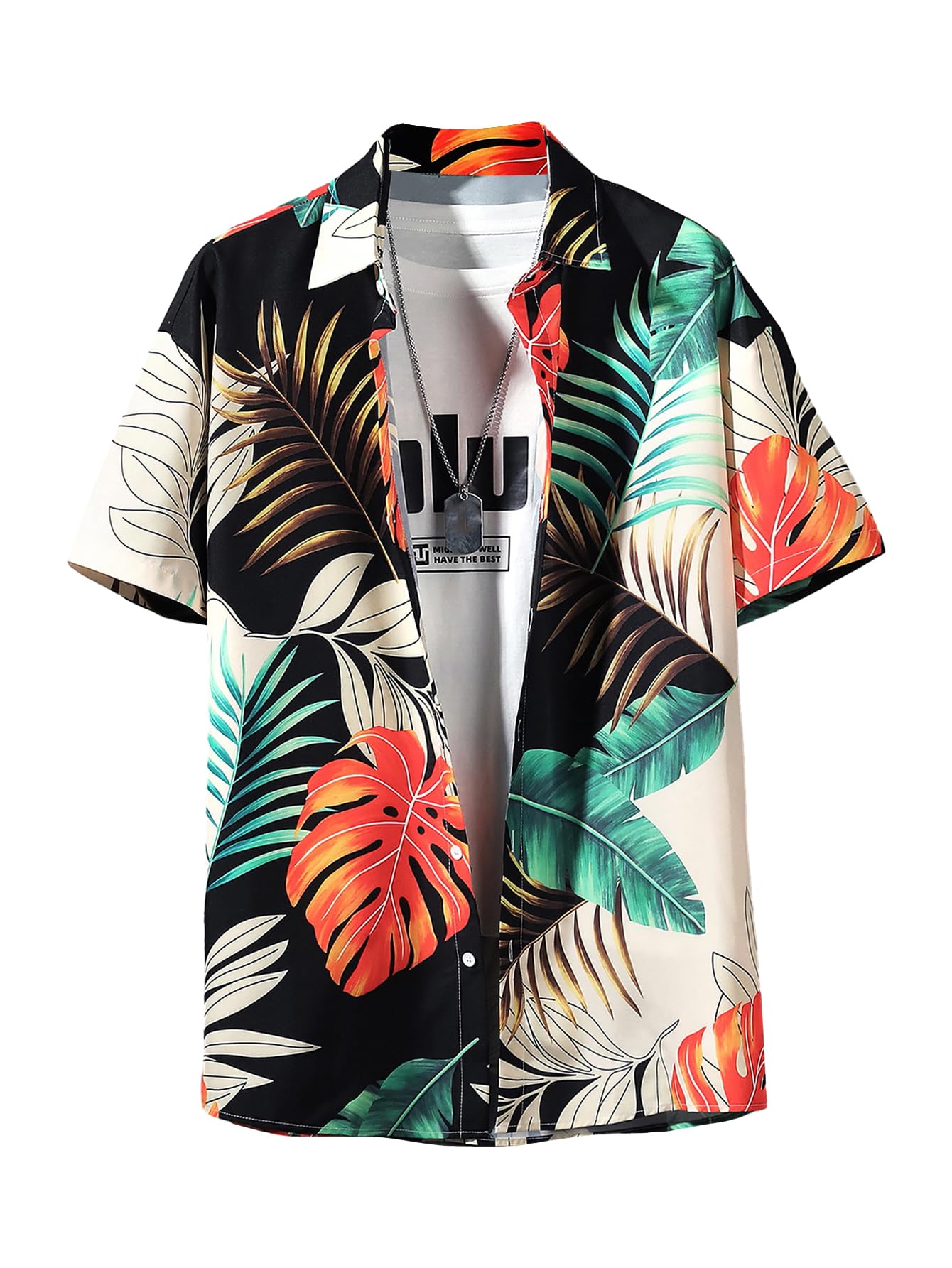 GORGLITTER Men's Vacation Beach Cruise Summer Outfits 2 Piece Shorts Set Hawaiian Button Down Shirt and Shorts