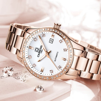 LOREO Women's Automatic Watch Diamond-Accented Dress Watch for Women Self-Winding Mechanical Watch with Sapphire Crystal Stainless Steel Two-Tone Bracelet 33MM Elegant Wrist Watch