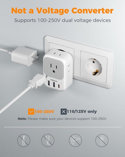 TESSAN 2 Pack European Travel Plug Adapter, Europe Power Converter