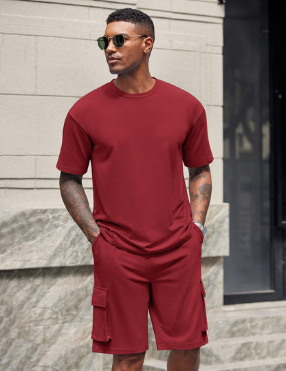 COOFANDY Men's Shirt and Shorts Set 2 Piece Fashion Summer Tracksuits Cotton Oversized T-Shirts Cargo Shorts Outfits