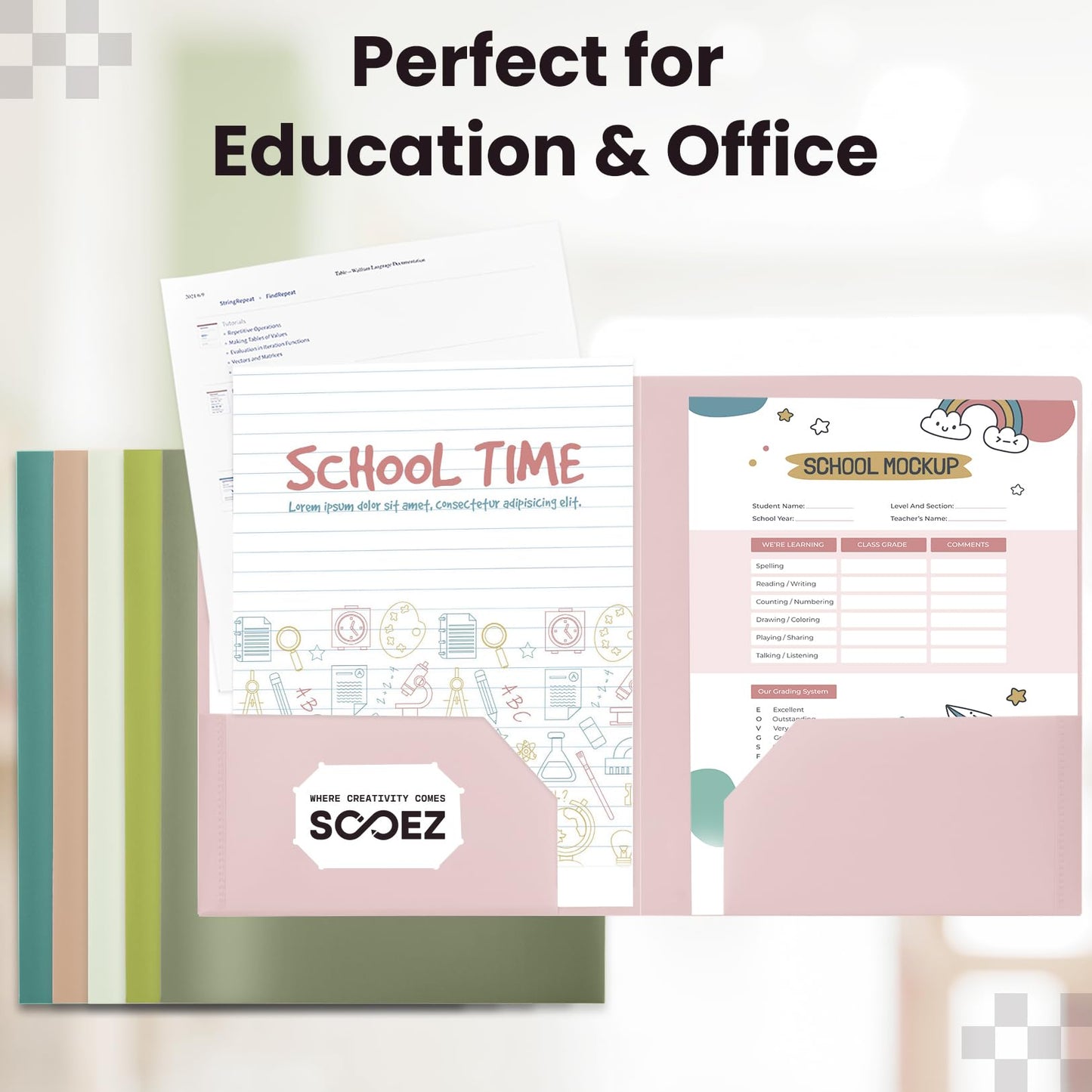 Sooez 6Pack Folders with Pockets, Pastels Colors, Heavy Duty Pocket Folder, Plastic Folders with Pockets, 2-Pocket Folder Bulk, Aesthetic File Folder, Back to School Office Filing Supplies
