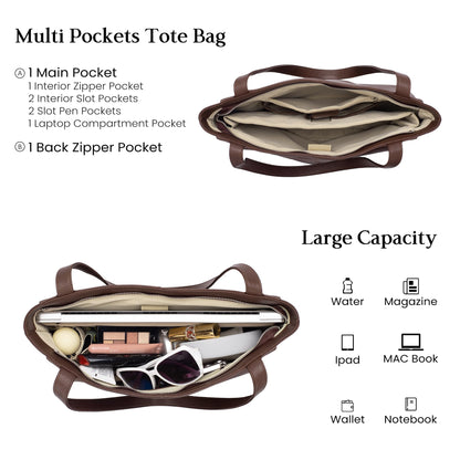 befen Genuine Leather Tote Bag for Women Work, Women's Leather Shoulder Bags Purses Satchel Handbags with Laptop Compartment
