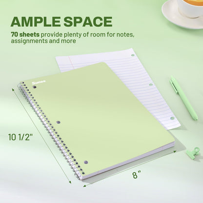 SUNEE Spiral Notebooks, 1-Subject, 5 Pack, College Ruled Paper, 8" x 10-1/2", 70 Sheets per Notebook,3-Hole Punched Paper, Pink,Purple, Blue, Green, Yellow Spiral Lined Notebooks for School,Work